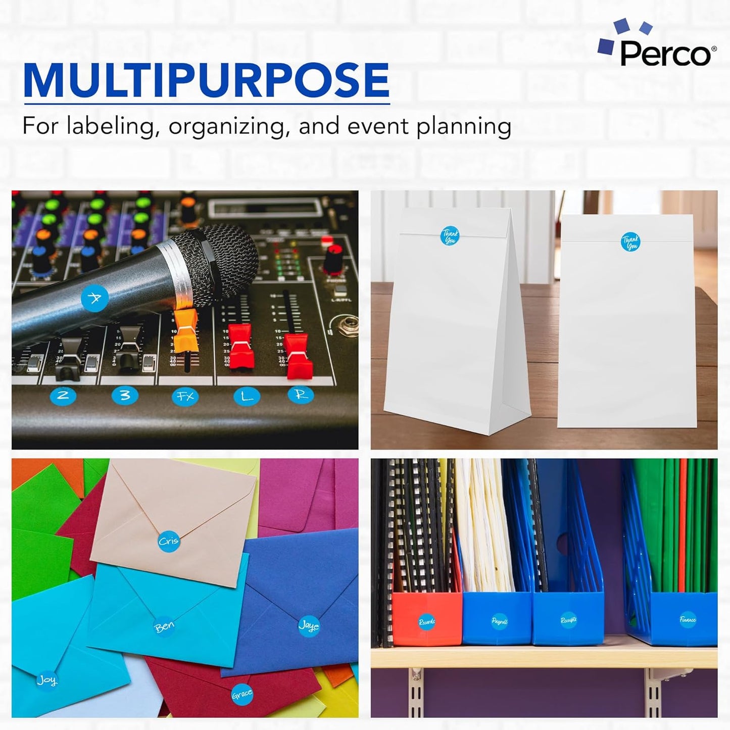 Perco Light Blue 1-Inch Round Circle Dot Sticker Labels with Easy Peel Perforation - 1,000 Labels per Roll - Strong Adhesion, Vibrant Colors for Organizing, Crafting & More - Made in USA