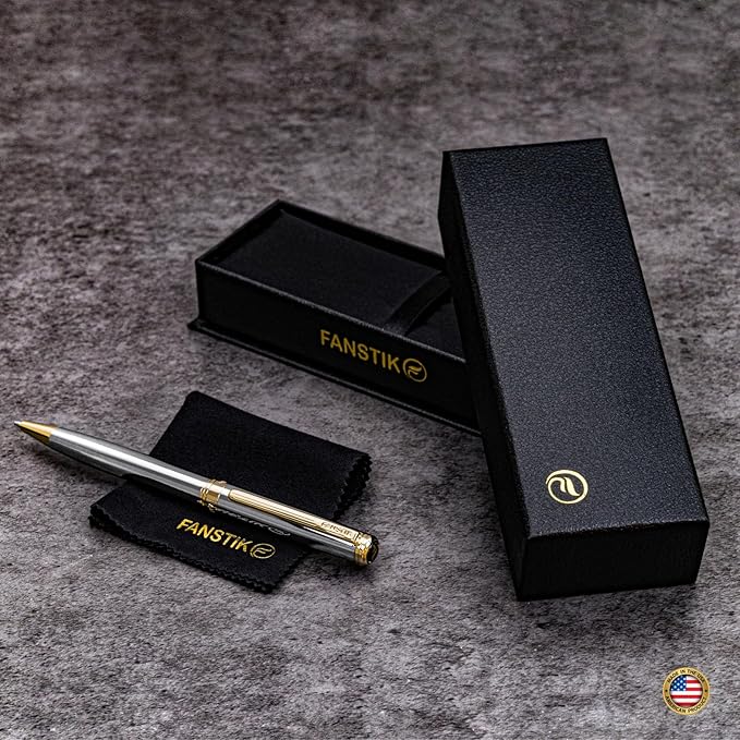 Customized Silver&Gold Luxury ballpoint pen (Made In USA) fancy gift set for women, Real 24K Gold Plating, Professional executive pen gift set for men (Lux Custom-BallPoint Silver-Gold)