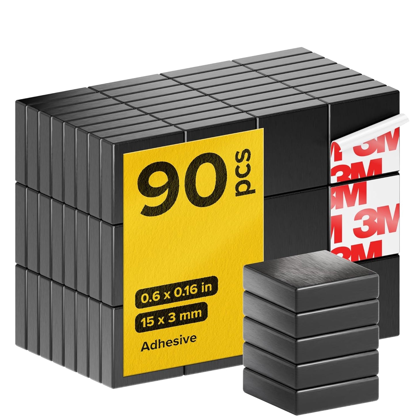 X-bet MAGNET Strong Magnets with Adhesive Backing - Square Heavy Duty Sticky Magnets for Crafts, Fridge (90, 0.6"x0.16")