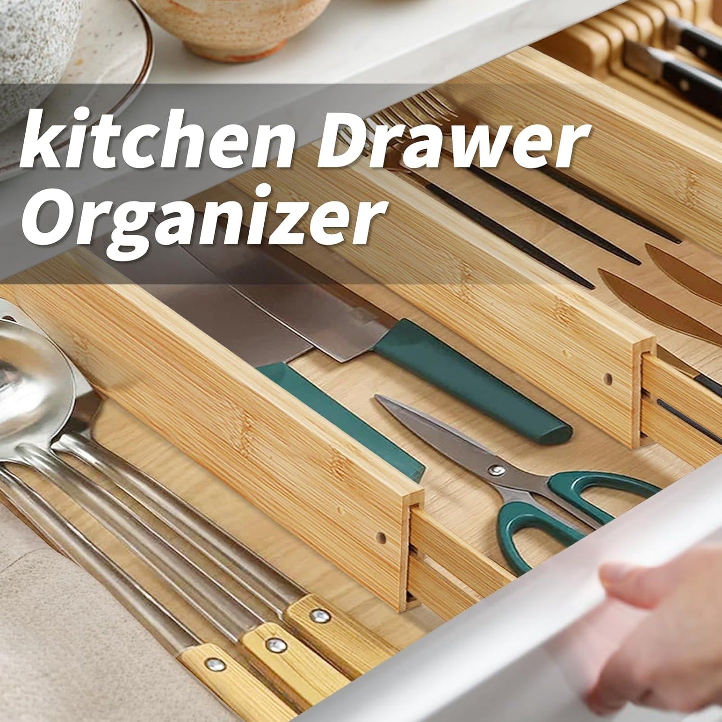 6 pcs Large Bamboo Drawer Dividers, Expandable 17"-22" Wooden Organizers for Kitchen, Office, Dresser, Bedroom, Clothes