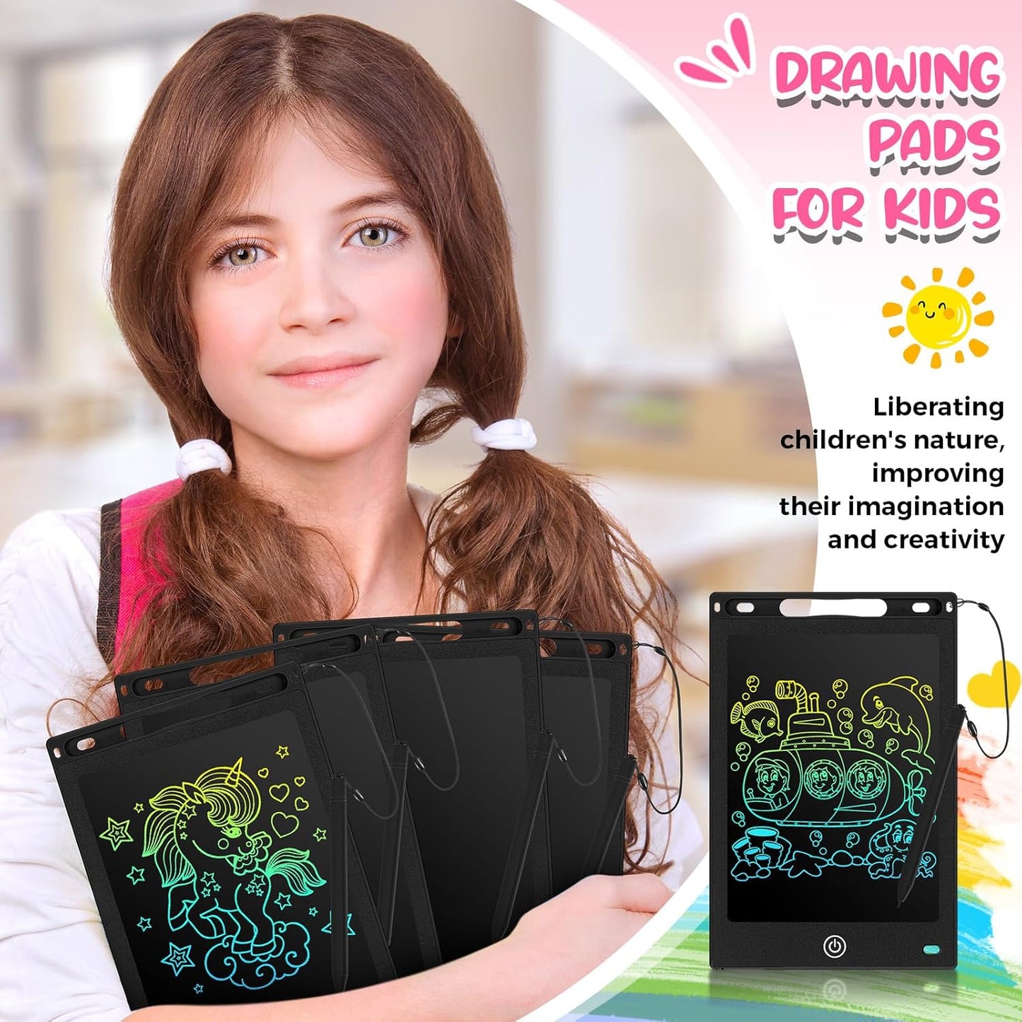 Zonon 4 Pcs LCD Writing Tablet 8.5 Inch Doodle Board Tablet Drawing Gifts LCD Writing Board Electronic Erasable Reusable Colorful Screen Pad(Black)