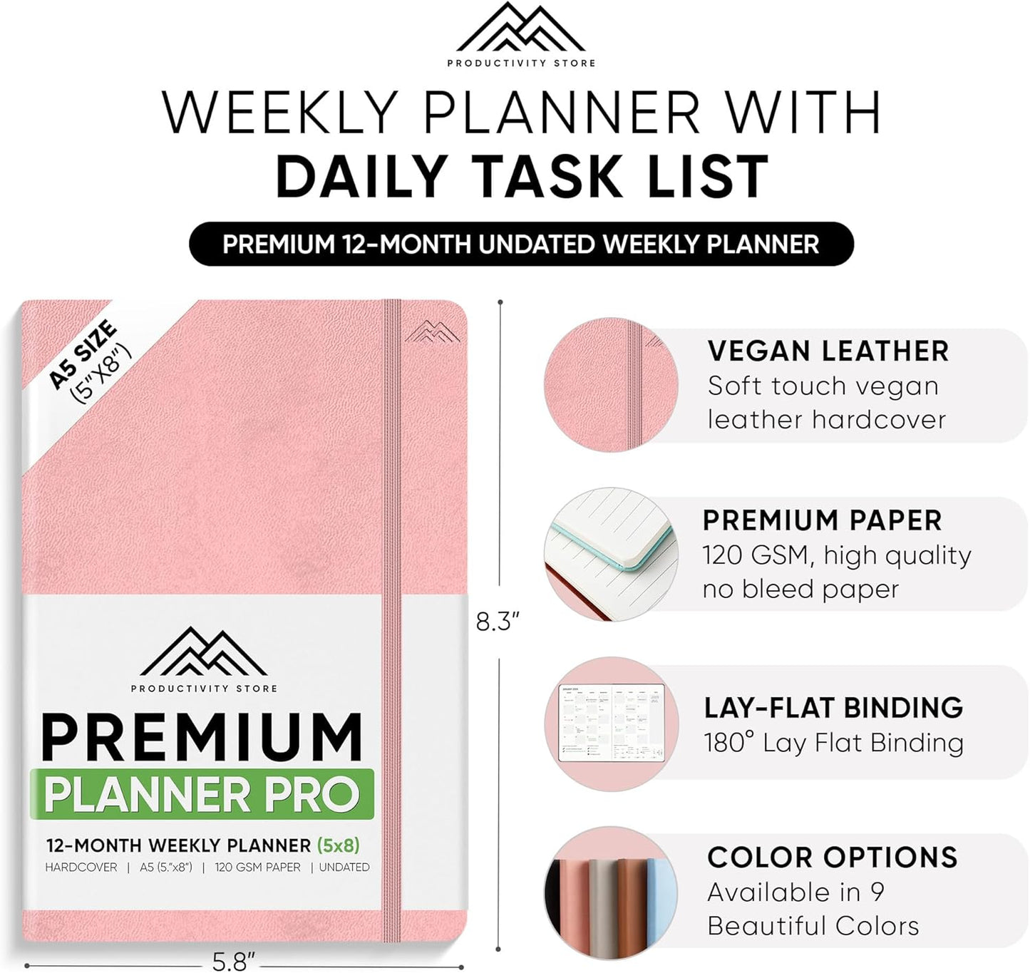 Undated, 2025 Planner, 5.8” x 8.3” - The #1 Productivity Planner to Achieve Your 2025 Goals - Planner 2025-2026 by PRODUCTIVITY STORE (A5, PINK)