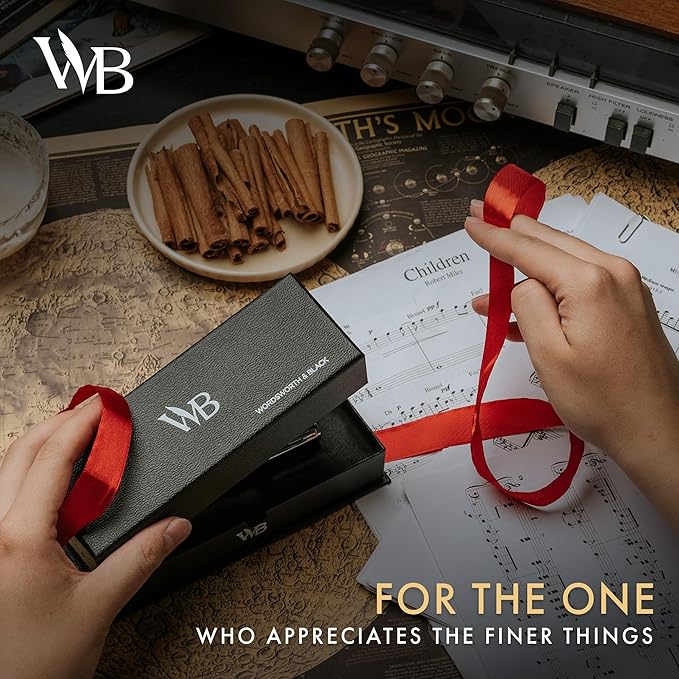 Wordsworth and Black Ballpoint Pen All Black Lacquer- Stunning Luxury Pen, Ink Refill, Best Gift Set for Men & Women, Refillable, Elegant, Nice Pens, Fine Point