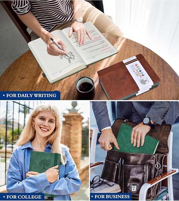 B5 Lined Journal Notebook - 365 Page Large Leather Journals for Writing Women Men，Hardcover Notebook with 100Gsm Thick Pages，Daily Diary for Travel, Work，School，College Ruled (7.6" x 10.3")