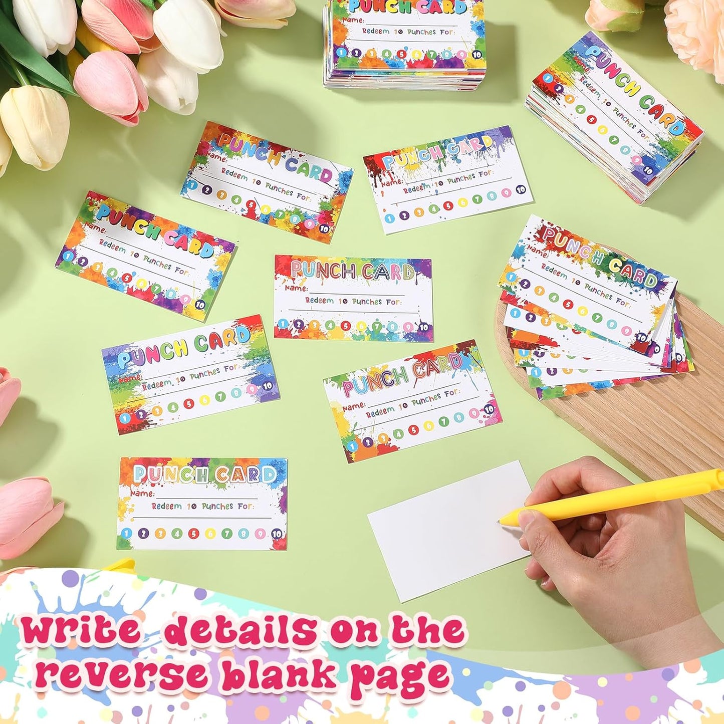 Fumete 400 Pcs Punch Cards for Classroom Reward Cards Behavior Incentive Loyalty Awards for Kids Students Teachers School Business, 8 Styles, 3.5 x 2 in(10 Rainbow Tie Dye Punches Style)