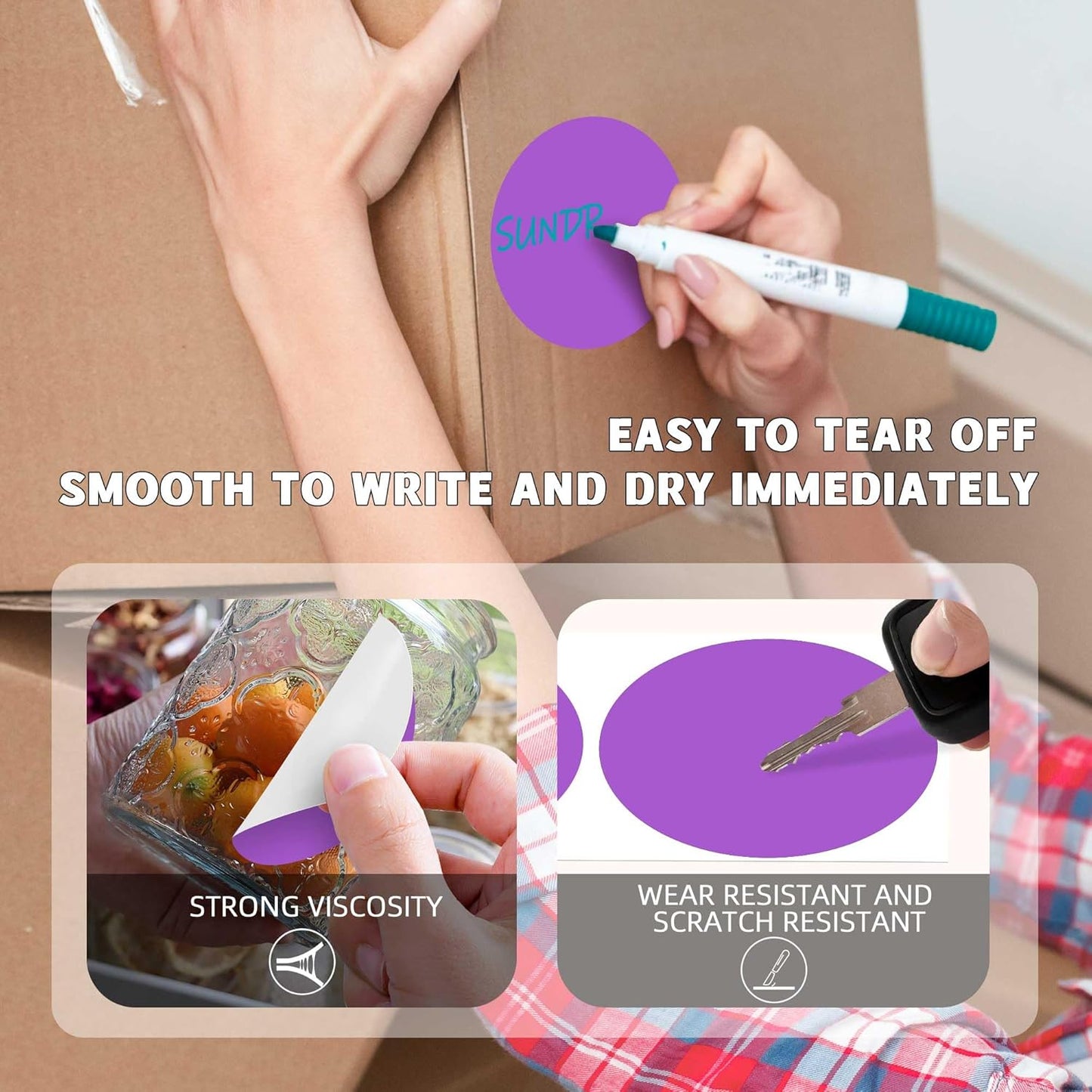 PARLAIM 3”Color Coding Labels Stickers,4Rolls/2000per Dispenser Box Round Adhesive Circle Dot Stickers for Inventory Office Home（Purple）