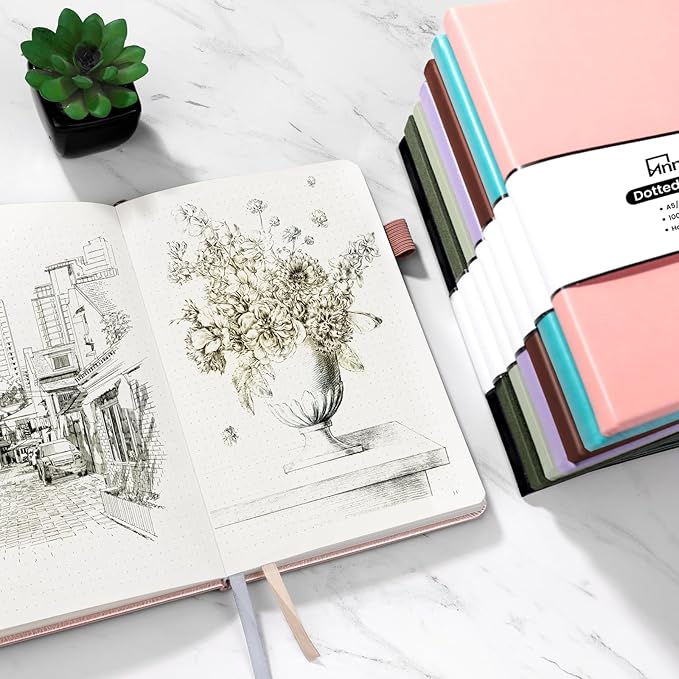 Annecy Numbered Bullet Dotted Journal Notebook, Medium 5.5x 8.25, 160 Pages 100GSM Writing Paper, A5 Grey Green Faux Leather Cover with Pen Loop