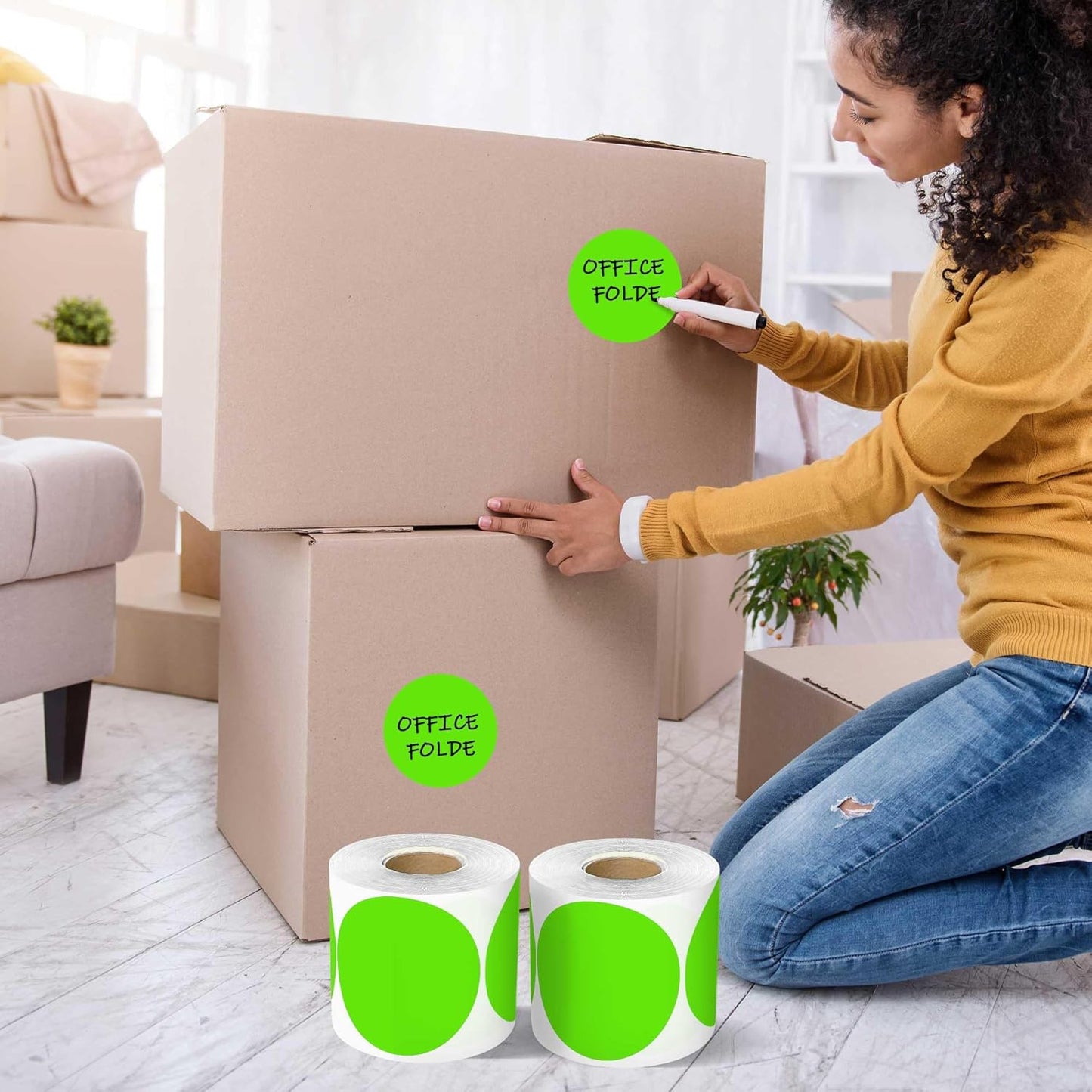 PARLAIM 3”Color Coding Labels Stickers,4Rolls/2000per Dispenser Box Round Adhesive Circle Dot Stickers for Inventory Office Home (Green)