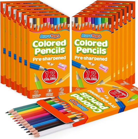 12 Pack Colored Pencils,144 Count Pre-Sharpened Colored Pencils Bulk,12 Color Pencil for Classroom Prizes Gifts,Back to School Supplies,Coloring Pencil Art Supplies for Kids