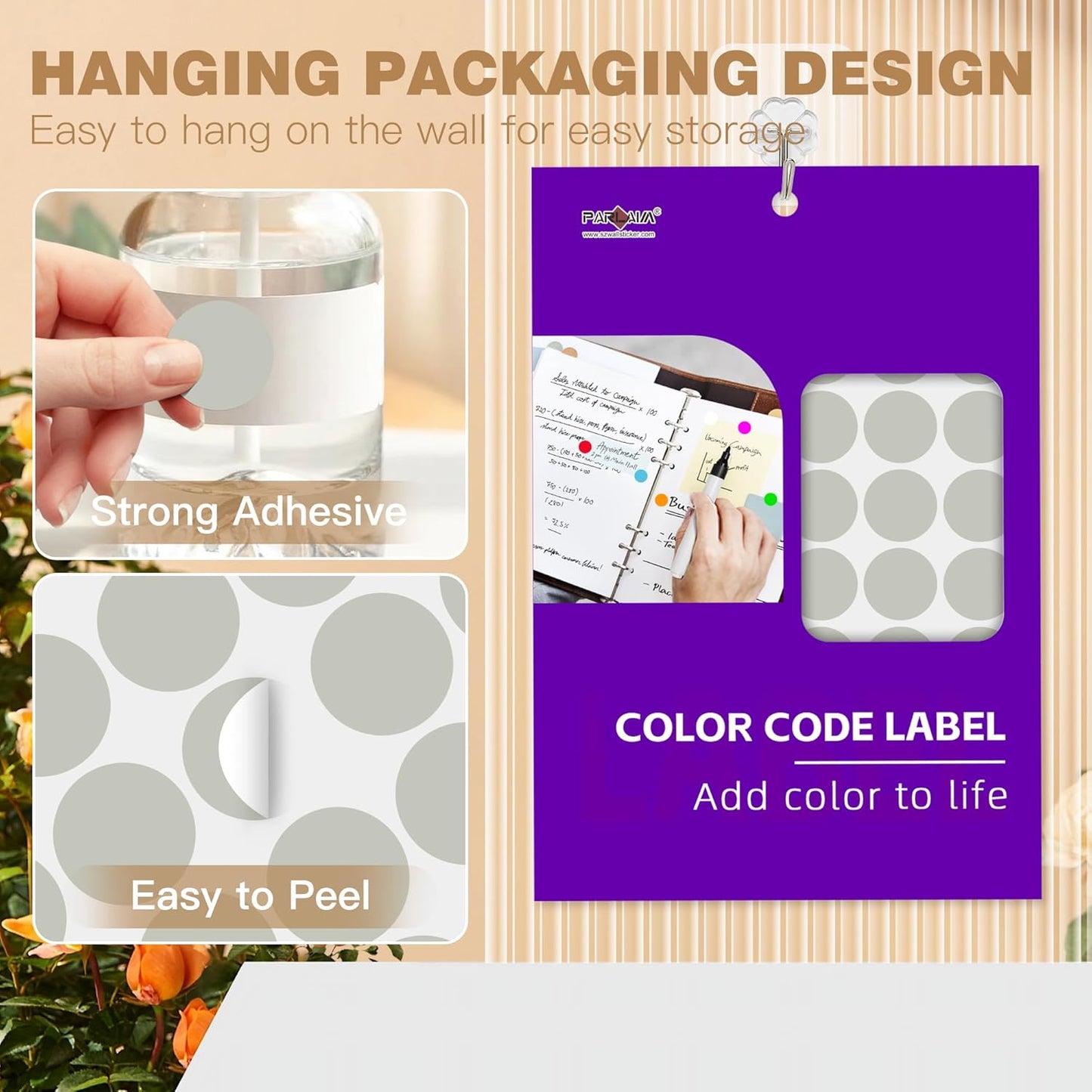 PARLAIM 1 inch Round Gray Dot Sticker,720PCS Permanent Adhesive Color Code Circle Sticker Labels for Office Classroom Garage Sale