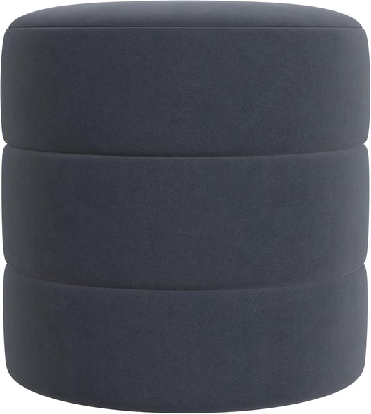 HomePop Upholstered Round Ottoman Home Décor|Foot Rest Ottoman - Steel Blue Velvet