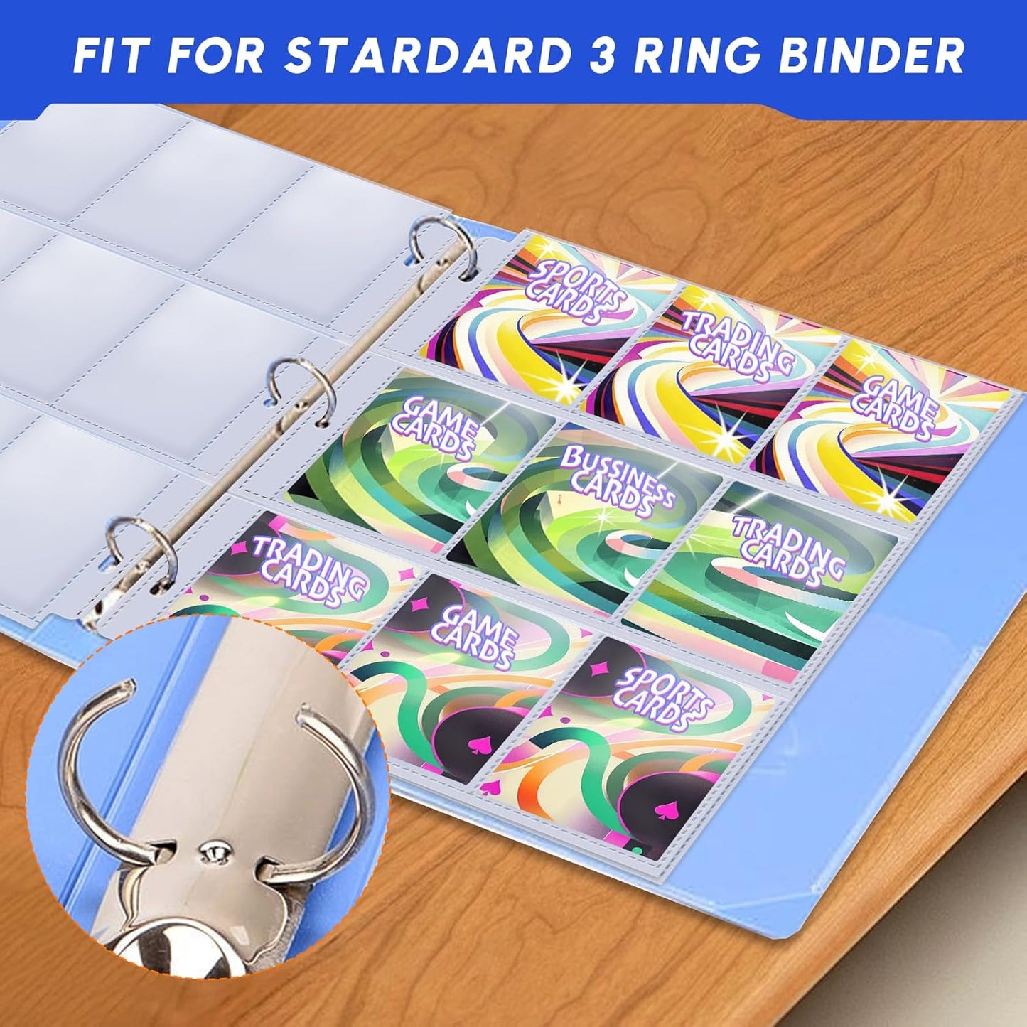 200 Pack 9 Pocket Trading Card Sleeve Pages,Page Protectors Card Sleeves Binder Sheets for 3 Ring Binder,Card Binder Sleeves for Baseball, Football, Game Sport Business Cards