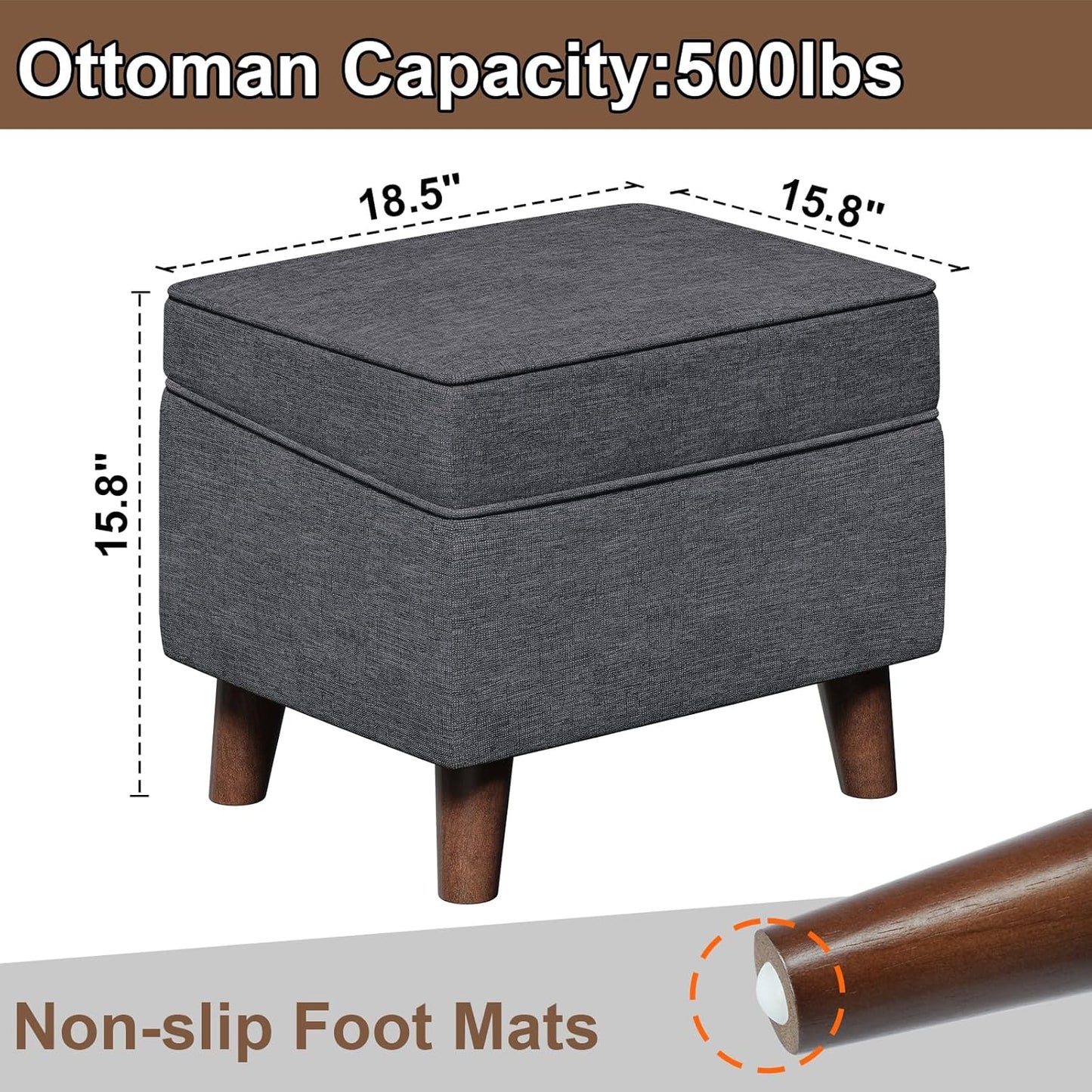 Storage Ottoman with Adjustable Cover, Soft Step Stool, Footrest and Seat, Ottoman Foot Rest for Living Room, Bedroom, Dorm, Light Gray