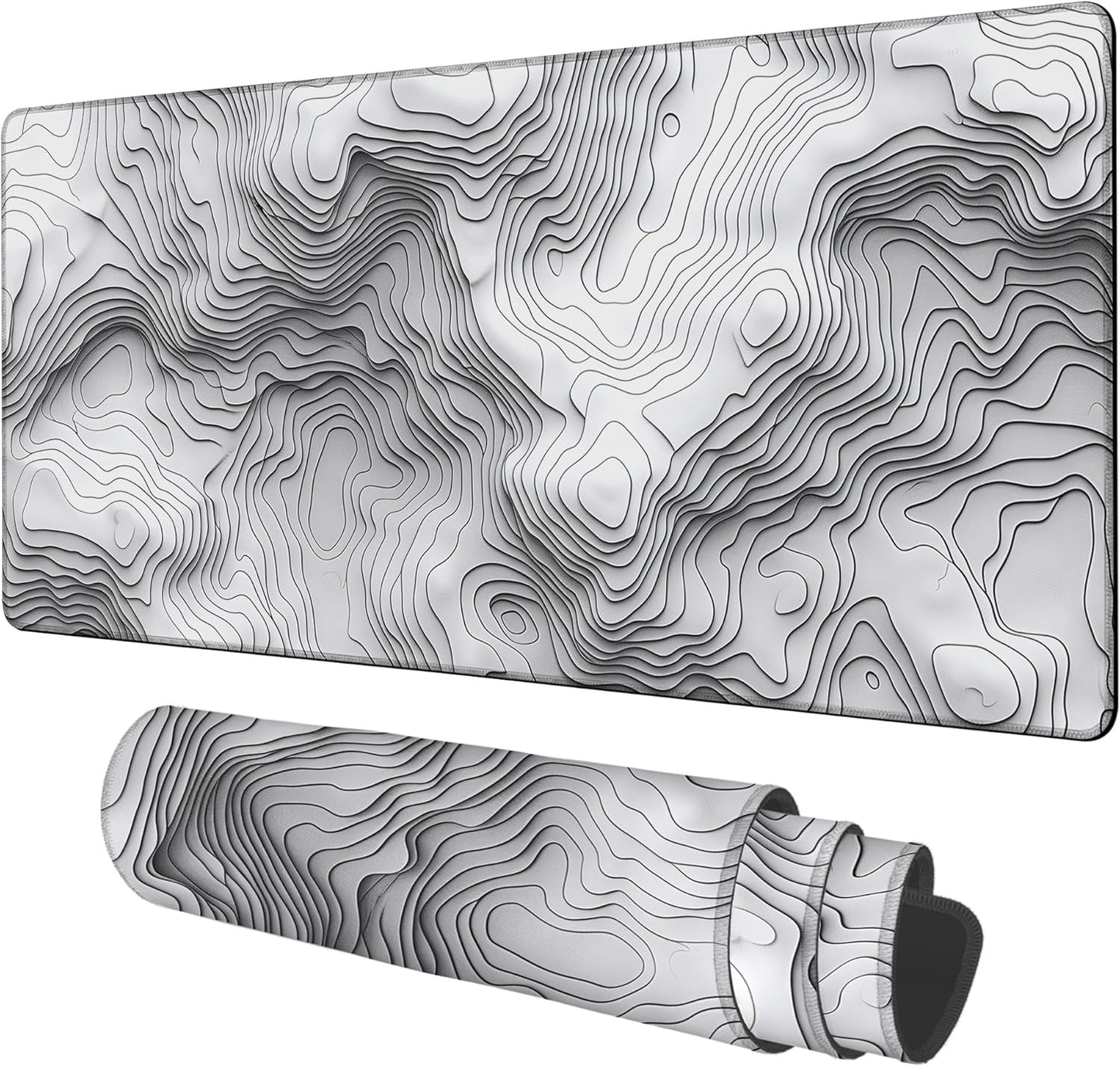 Large Mouse Pad Wave Lines Gaming Desk Pad Computer Keyboard Non-Slip Waterproof Mouse Mat with Rubber Base and Stitched Edges Entertainment Office Writing Desk Mat 35.4 x 15.7 Inches