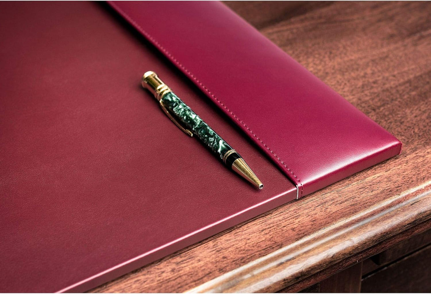 DACASSO Bonded Leather Desk Pad with Side Rails - Luxury Leather Desk Blotter for Writing - Padded Executive Desk Surface Protector - ( Burgundy, 30” x 18”)