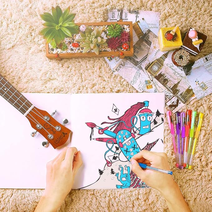 Glitter Gel Pens, 100 Color Glitter Pen Set for Making Cards, 30% More Ink Neon Glitter Gel Marker for Adult Coloring Books, Journaling Crafting Doodling Drawing