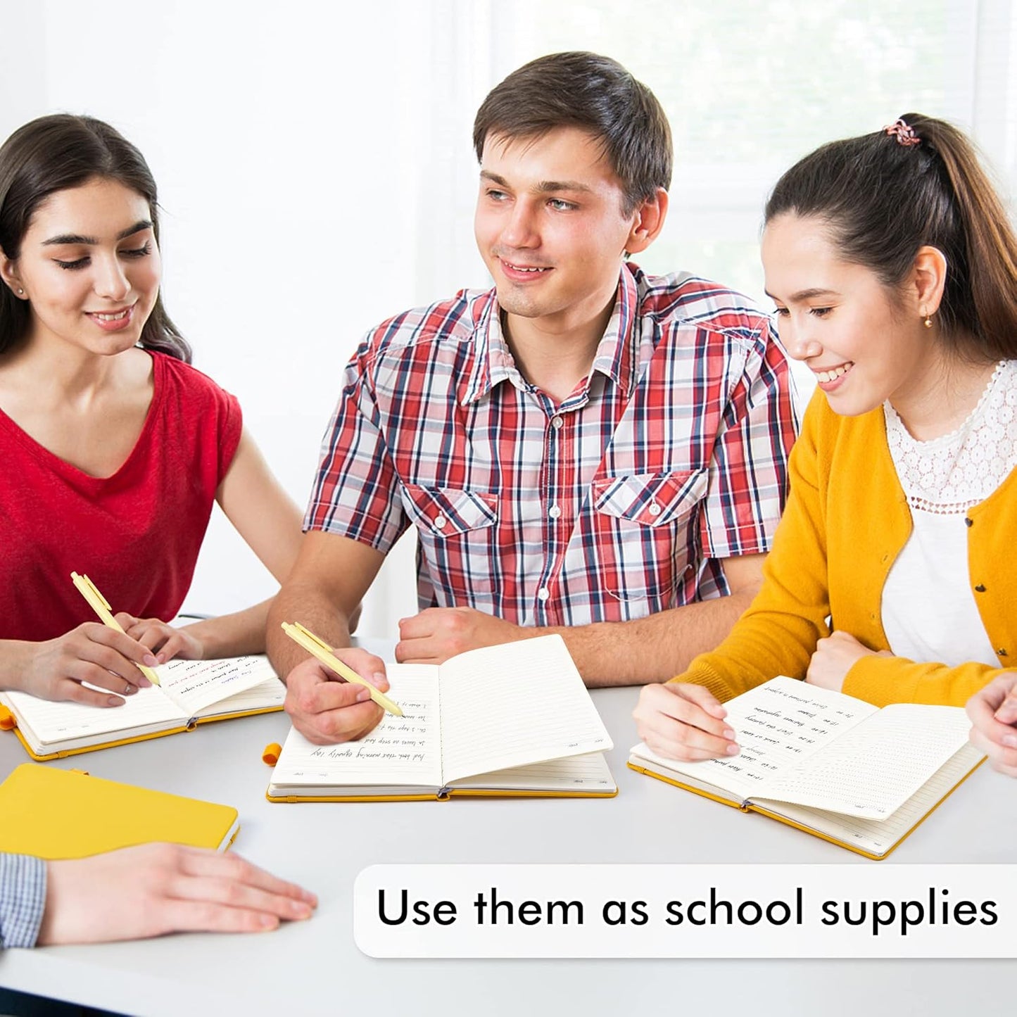 feela 18 Pack Journal Notebook for Work, Business Notebook Bulk Hardcover Lined Writing Journal with Pen Holder for Men Women Note Taking, with 18 Black Pens, 120 GSM, 5.1”x8.3”, A5, Yellow