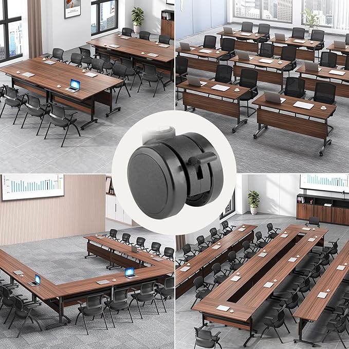 Conference Room Table with Silent Wheels, Mobile Folding Conference Table for 16 Person,Flip Top Office Training Tables with Walnuts Wood Tabletop, for School,Business Meeting Rooms (2 Pack 71in)