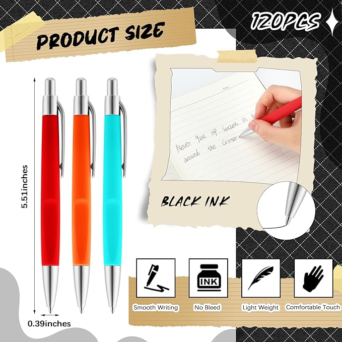 120 Pack Ballpoint Pens Bulk Retractable Gel Ink Pens Back to School Supplies 0.7mm Medium Point Black Ink Smooth Writing for School Office Journal Teacher Student Gifts(Colorful)