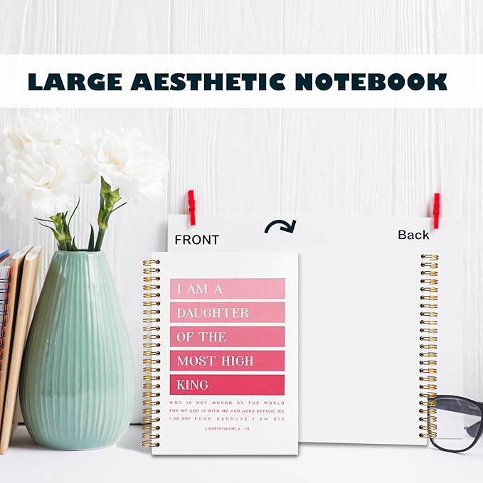 BearCake Pink I am Daughter of the Most High King Christian Notebook Journal, Christian Gifts for Women, Bible Notebooks for Note Taking, Bible Journaling Notebook, Hardcover Spiral Notebook 5.5x8.3