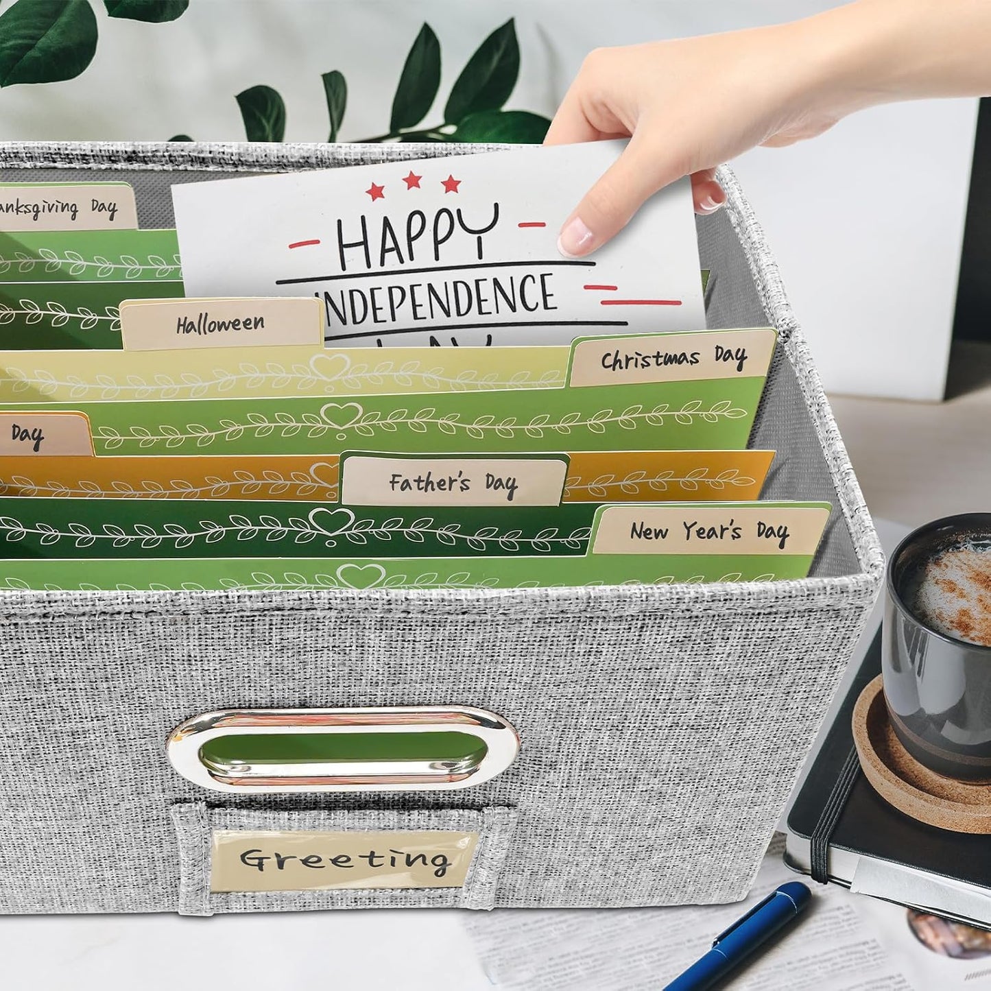 Vienrose Greeting Card Organizer 2 Pack, Storage Box with 20 Adjustable Dividers, Foldable Organizer Box Holds over 150 Cards, Storage Stickers Recipes Photos Envelopes Bills Vinyl Records, Grey