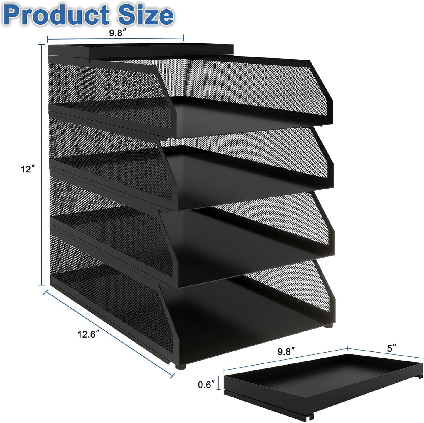 Natwind 4-Tier Stackable Paper Tray, Metal Mesh Desktop Organizer, Paper Sorter, Letter Trays,File Document Storage Rack for for Home, Office, School (Black)