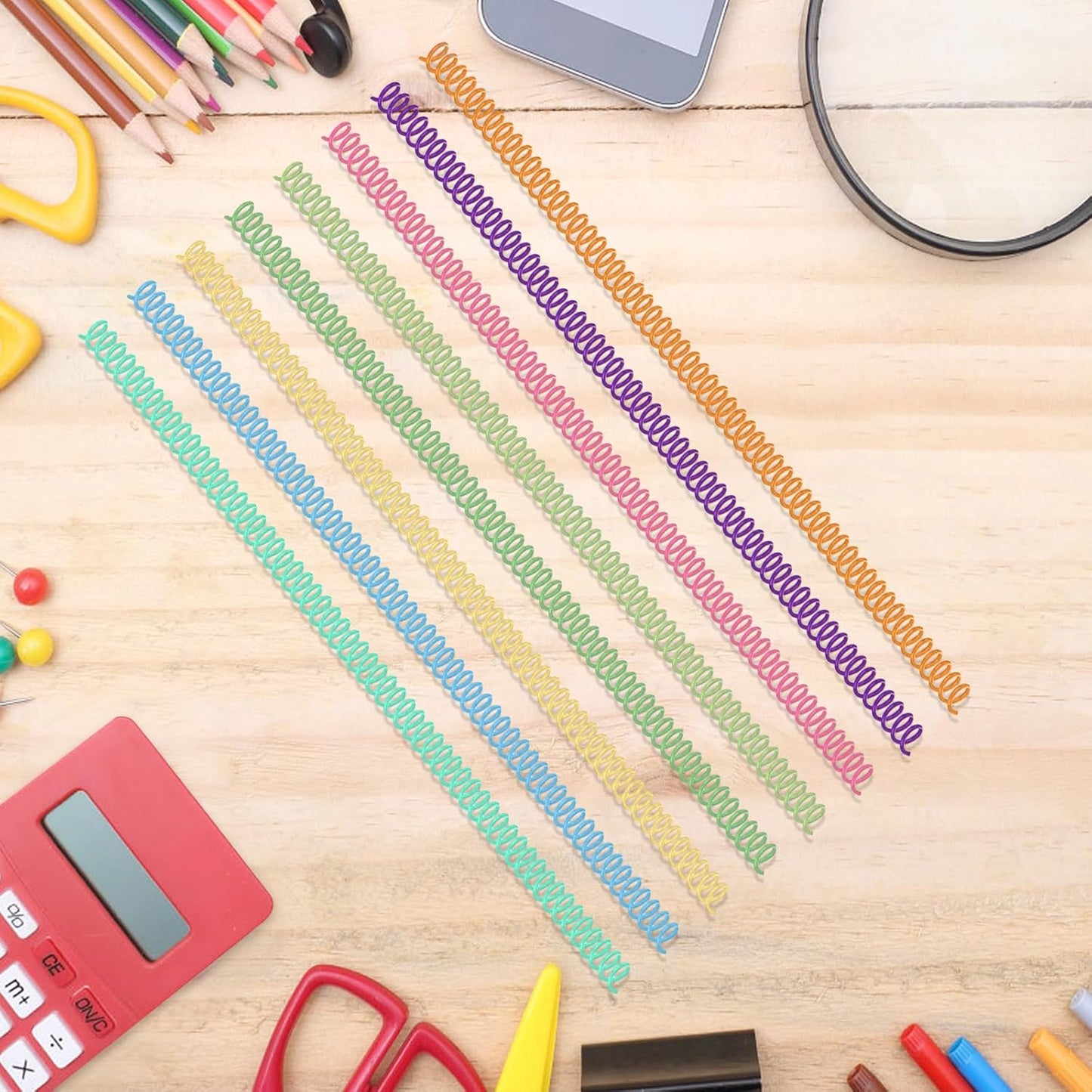 120 Pack Plastic Spiral Binding Coils Binder Binding Spirals Rings Multi Size Spiral Binding Wire Combs Spines Coils, 4:1 Pitch (Colorful, 1/4 Inch)