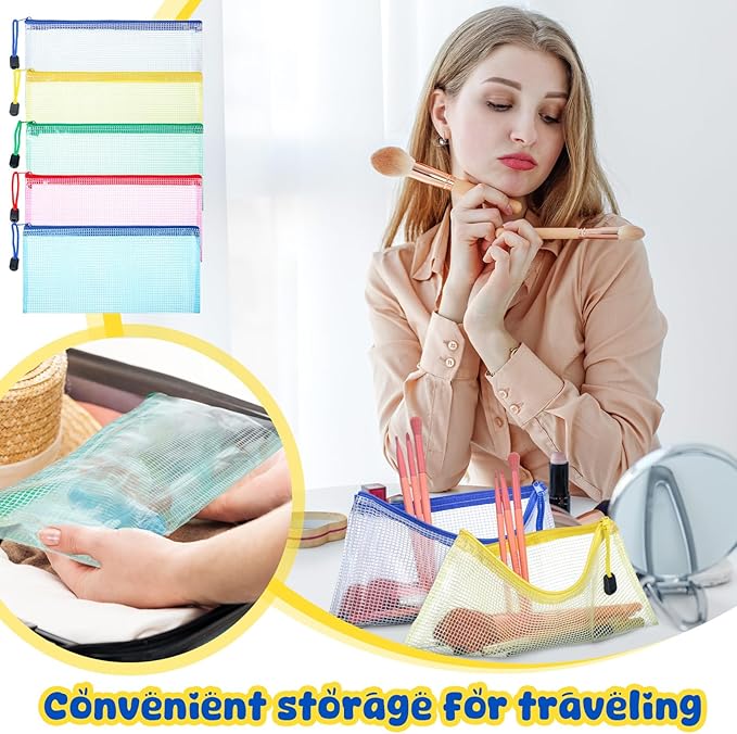 Zhehao 200 Pieces A6 Mesh Zipper Pouch Bulk Mesh Bags with Zipper Waterproof Small Pencil Pouches for School Office Supplies Organization 9.4 x 4.5 Inches(Mixed Colors)