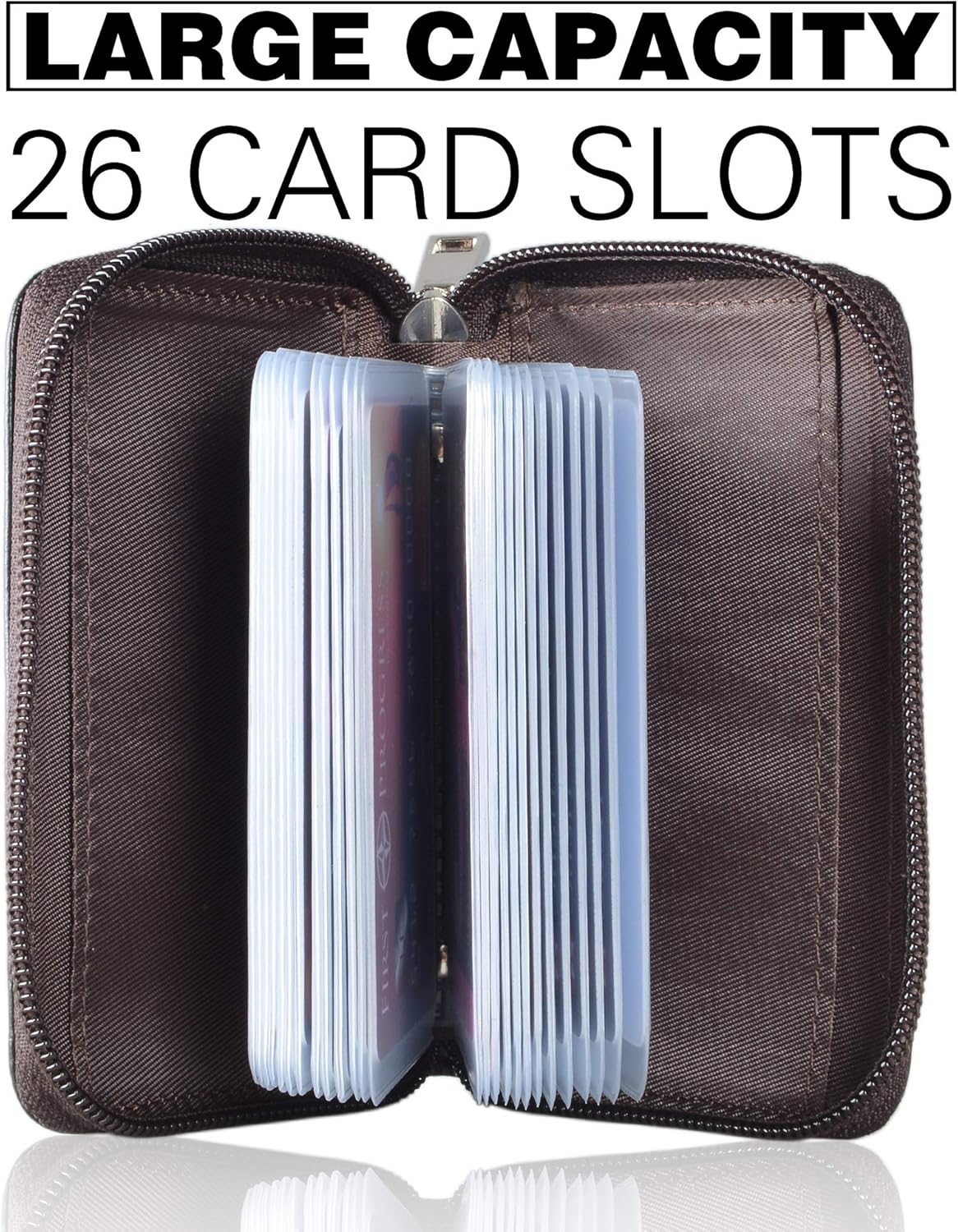 Easyoulife Genuine Leather Credit Card Holder Zipper Wallet With 26 Card Slots