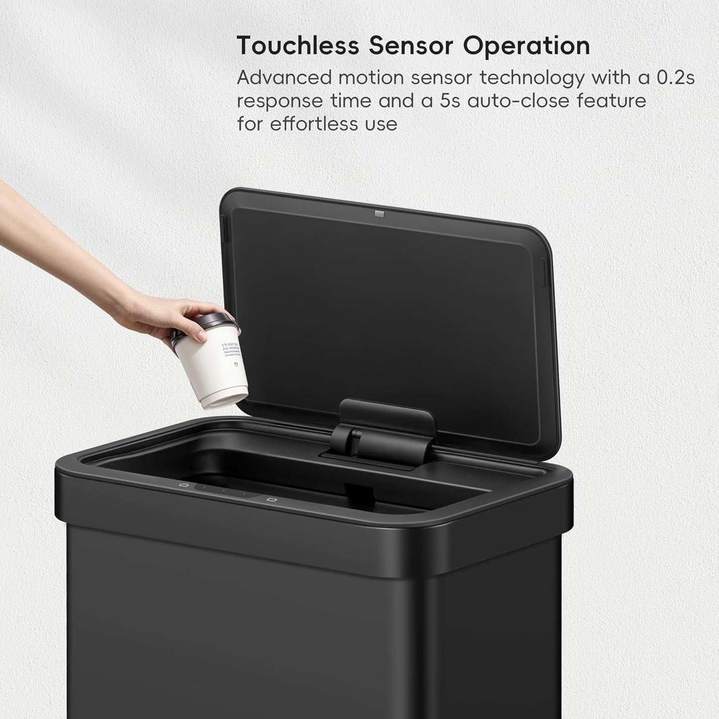 EKO Nova Sensor Trash Can, 21 Gallon/80 Liter Stainless Steel Rectangular Touchless Motion Sensor Trash Can, Matte Black