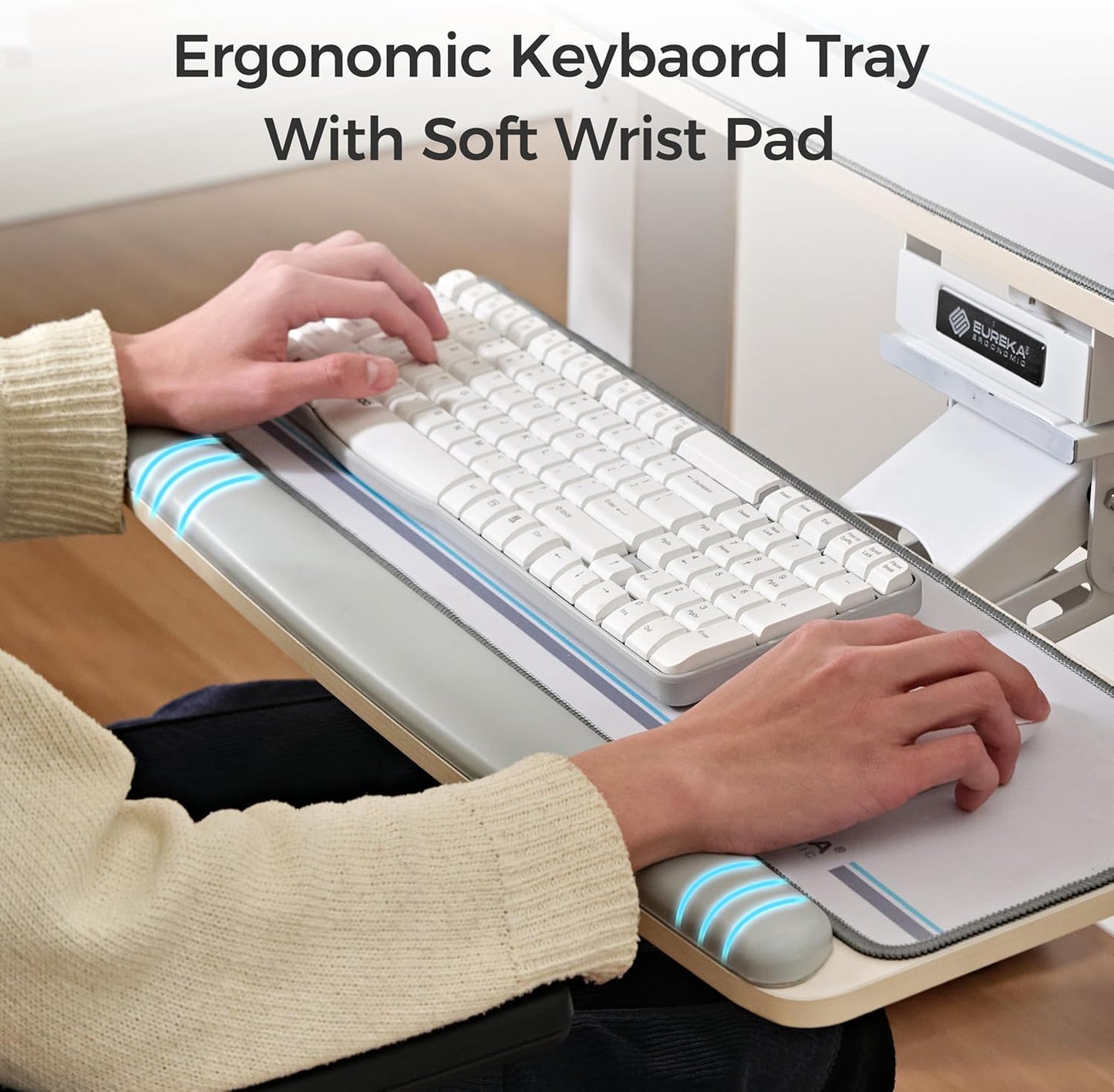 EUREKA ERGONOMIC Keyboard Tray Height Adjustable, Swivel Tilt Computer Keyboard Drawer Under Desk, 25x9.13'' Sliding Keyboard & Mouse Platform with Mouse Pad for Typing, Maple