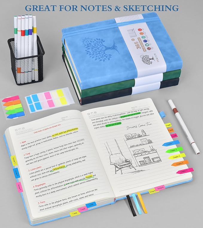 A5 Lined Journal Notebook - 365 Page Leather Journals for Writing Women & Men，Hardcover Notebook with 100Gsm Thick Pages，Daily Diary for Travel, Work，School，Note Taking，College Ruled (5.9" x 8.5")