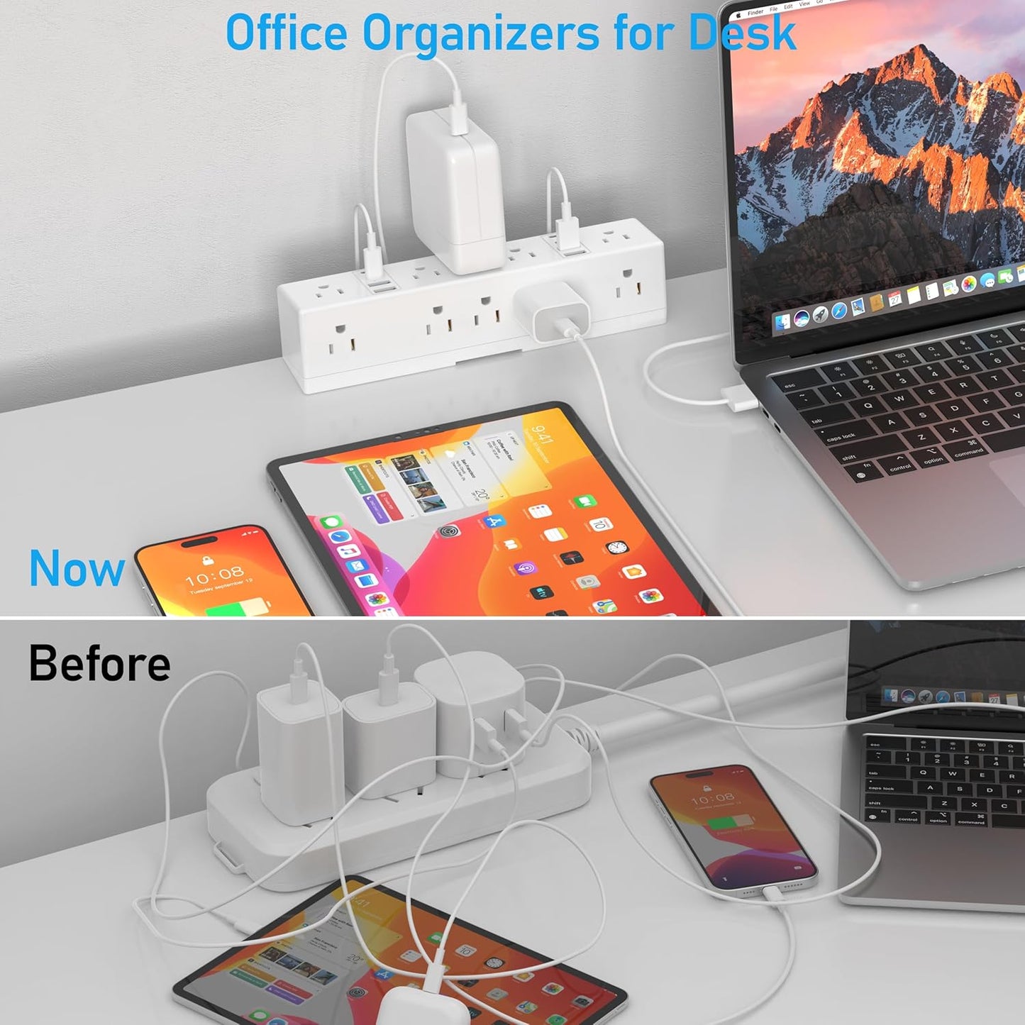 Desk Clamp Power Strip, 40W Fast Charging Station, VILONG Desktop Mount Surge Protector, 8 USB Ports(4 USB-C), 10 AC Outlets and 3Ft Cord, for Home, Office, Fit 1.6" Tabletop Edge