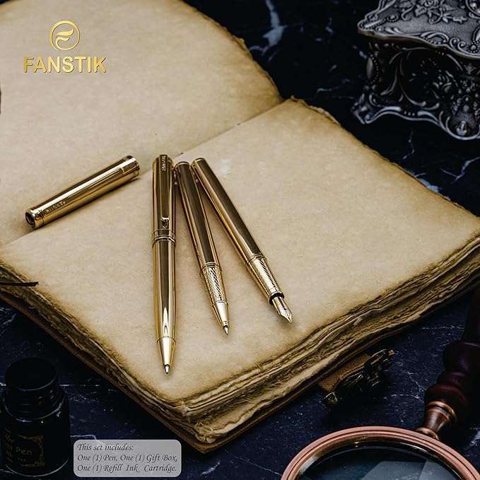Customized Gold Luxury ballpoint pen (Made In USA) fancy gift set for women, Real 24K Gold Plating, Professional executive pen gift set for men (Lux Custom-BallPoint Gld)