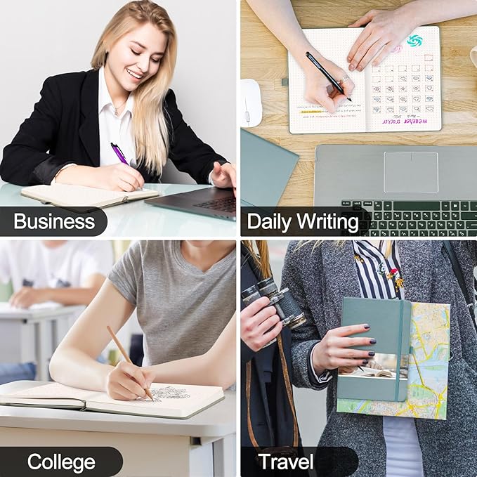 EMSHOI A5 Dotted Journal - 256 Pages with 120gsm Thick Dot Grid Paper, Hardcover Leather Dotted Notebook, 16 Perforated Pages, Pen Loop & Inner Pocket, for Bullet Journaling, 5.75” x 8.38”, Blue