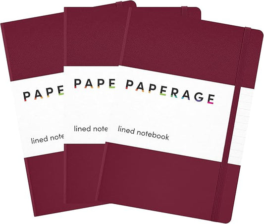 PAPERAGE Lined Journal Notebook, 3 Pack, (Burgundy), 160 Pages, Medium 5.6 in x 8 in - 100 GSM Thick Paper – Hardcover Journaling Notebook for Work, School & Note Taking