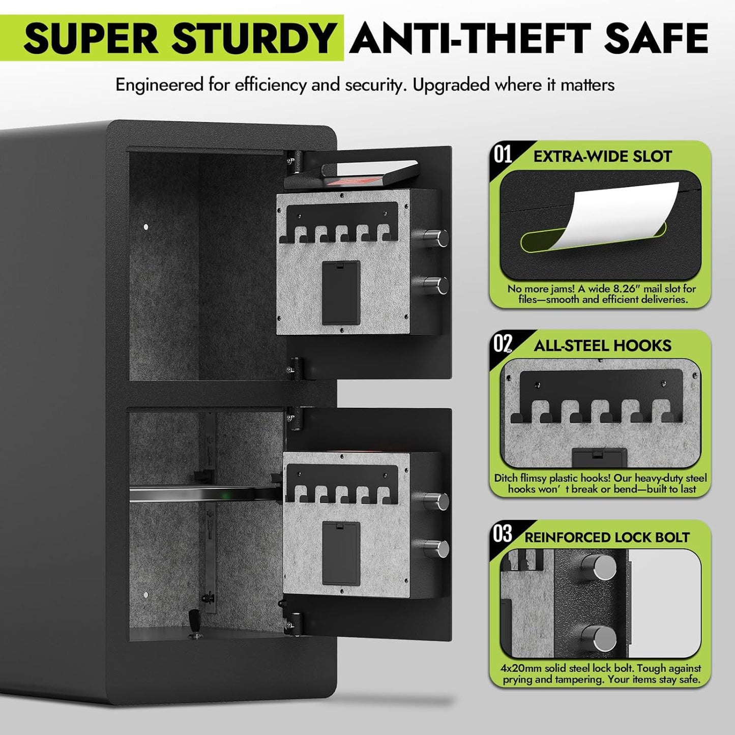 Extra Large Heavy Duty Double Door Home Safe Fireproof and Waterproof Bag Security Safe with Removable Shelves Digital Safes with Hidden Lock Box for Money Files Medicines (7.0 Cub Double Door)