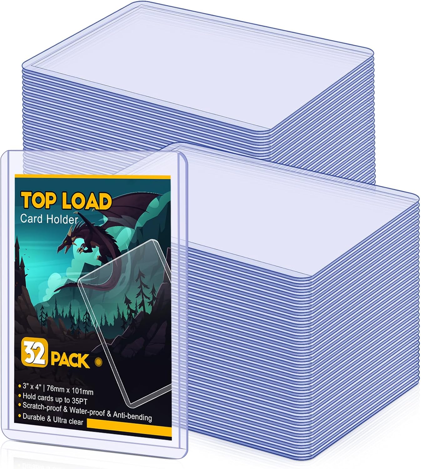 32 Count Topload Card Holder, Sooez 35PT Topload Card Protector, 3" x 4" Hard Plastic Card Sleeves, Baseball Card Protector, Rigid Toploading Card Case for Collectible Trading Sports Cards