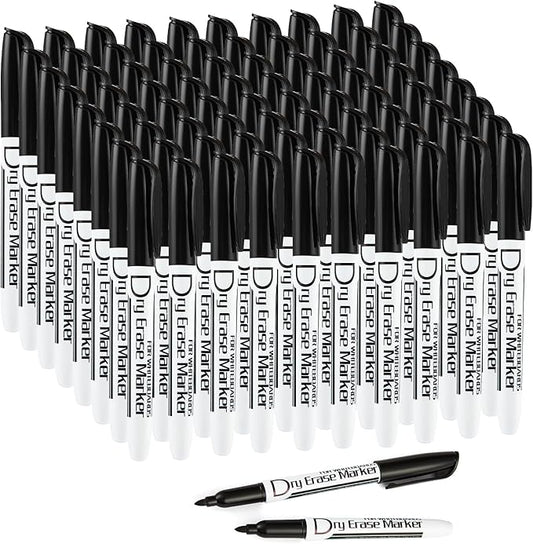 Volcanics Black Dry Erase Markers Low Odor Fine Whiteboard Markers Thin Box of 80