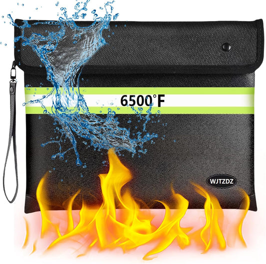 6500°F Fireproof Document Bag, Upgraded Fireproof/Waterproof Money Bag with Zipper/Reflective Strip,Storage Pouch for A4 Letter Size Document,Cash,Cell Phone,Passport
