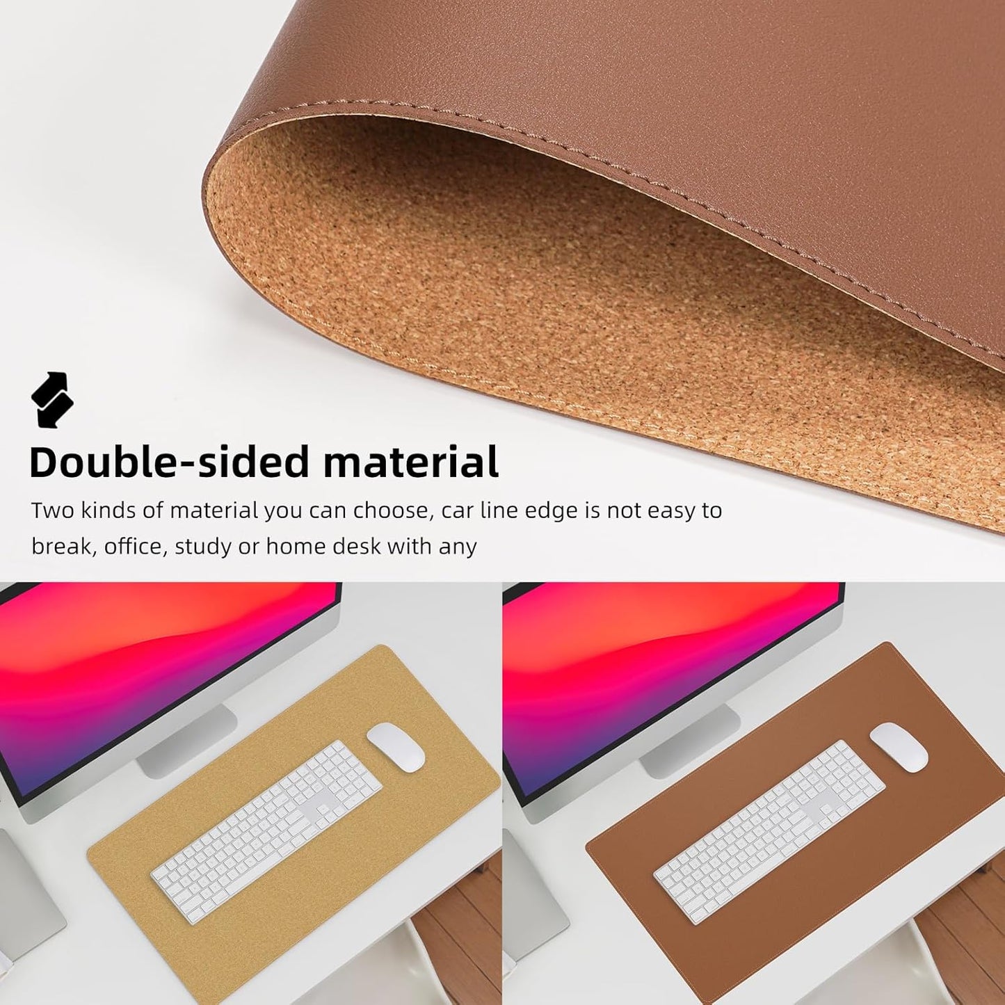 AFIING Dual-Sided Desk Pad, Natural Cork & PU Leather Large Mouse mats for Office and Home Work, Desk Protector Non-Slip, Waterproof, Easy Clean (Brown, 23.6" x 13.7")