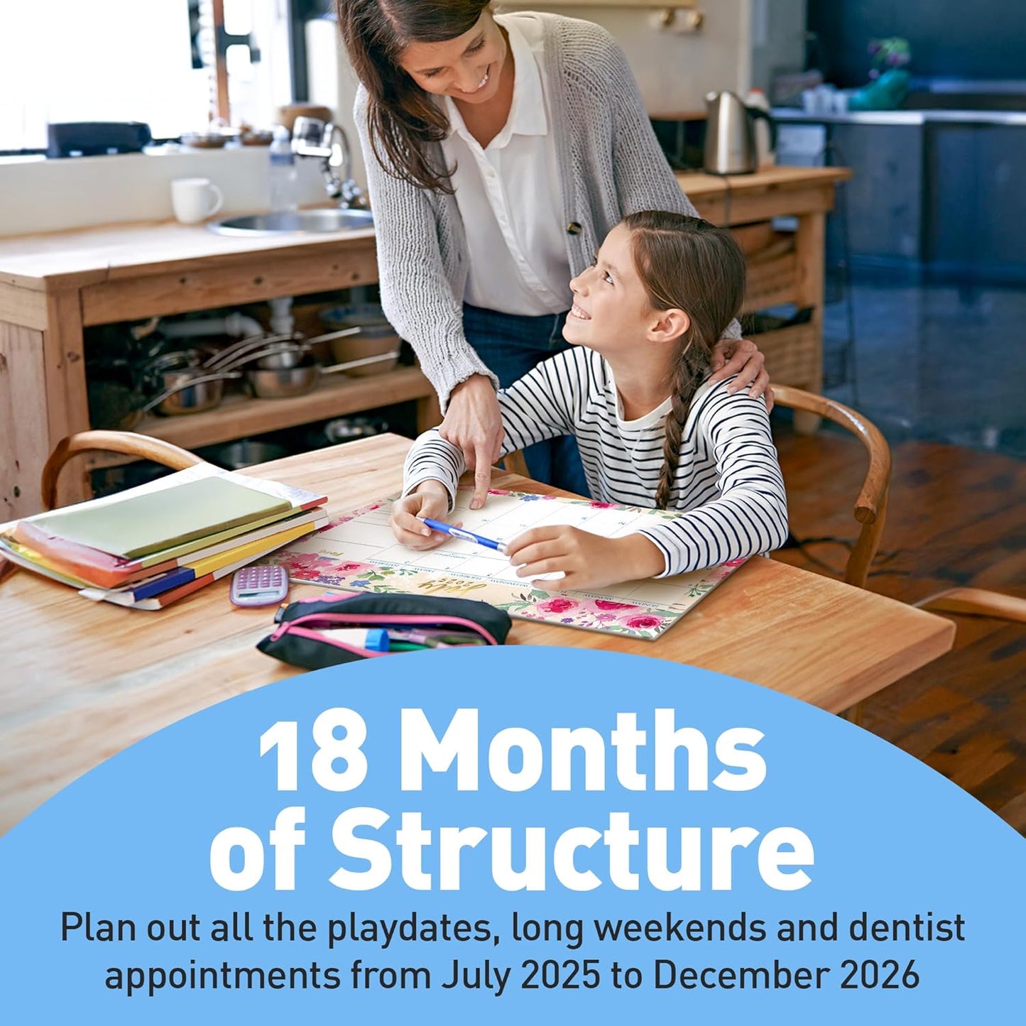 S&O Watercolor Floral Large Desk Calendar from July 2025 to Dec 2026 - Tear-Away Table Calendar 2025-2026 - Desktop Blotter - Academic Desk Planner - Desk Pad Large - 11x17in