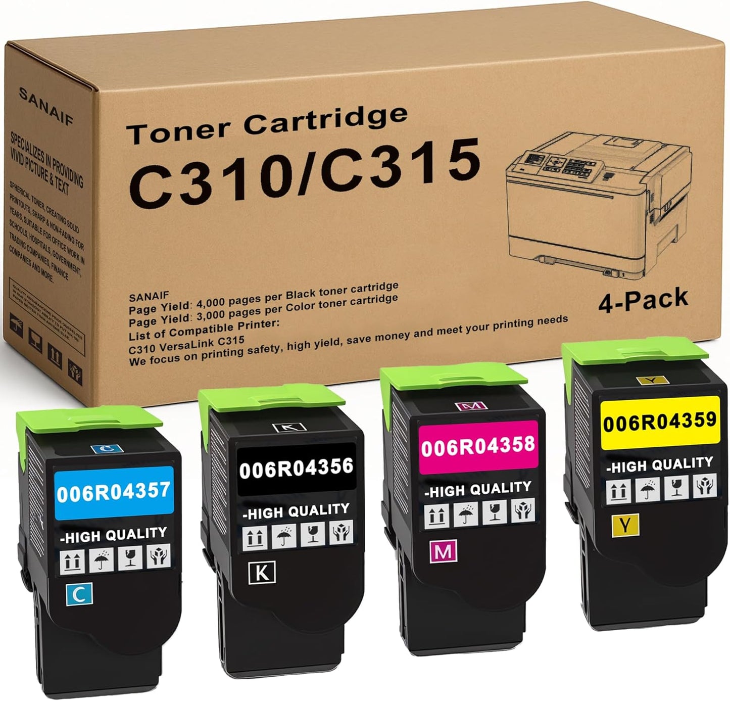 VersaLink C310/C315 Toner Cartridges New Technology High-Yield Replacement for Xerox C310/C315/DNI Series Printer | Replaces 006R04356/006R04357/006R04358/006R04359(BK, C, M, Y)
