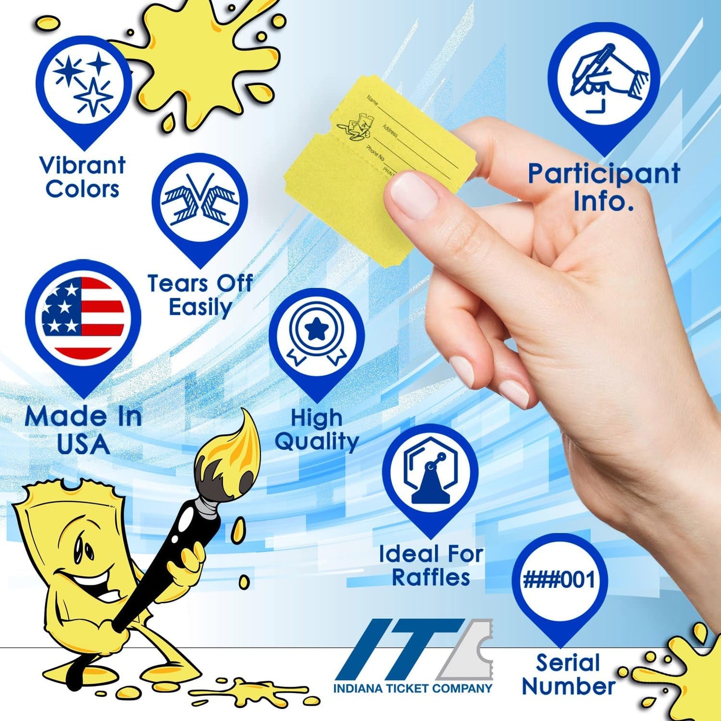 INDIANA TICKET CO. 2,000 Yellow Double Roll Raffle Tickets (2,000 Count, 2x2” Tickets) Raffles, 50/50 Drawings, Door Prizes, Giveaways, Drinks, More Tickets, More Fun, Premium Quality