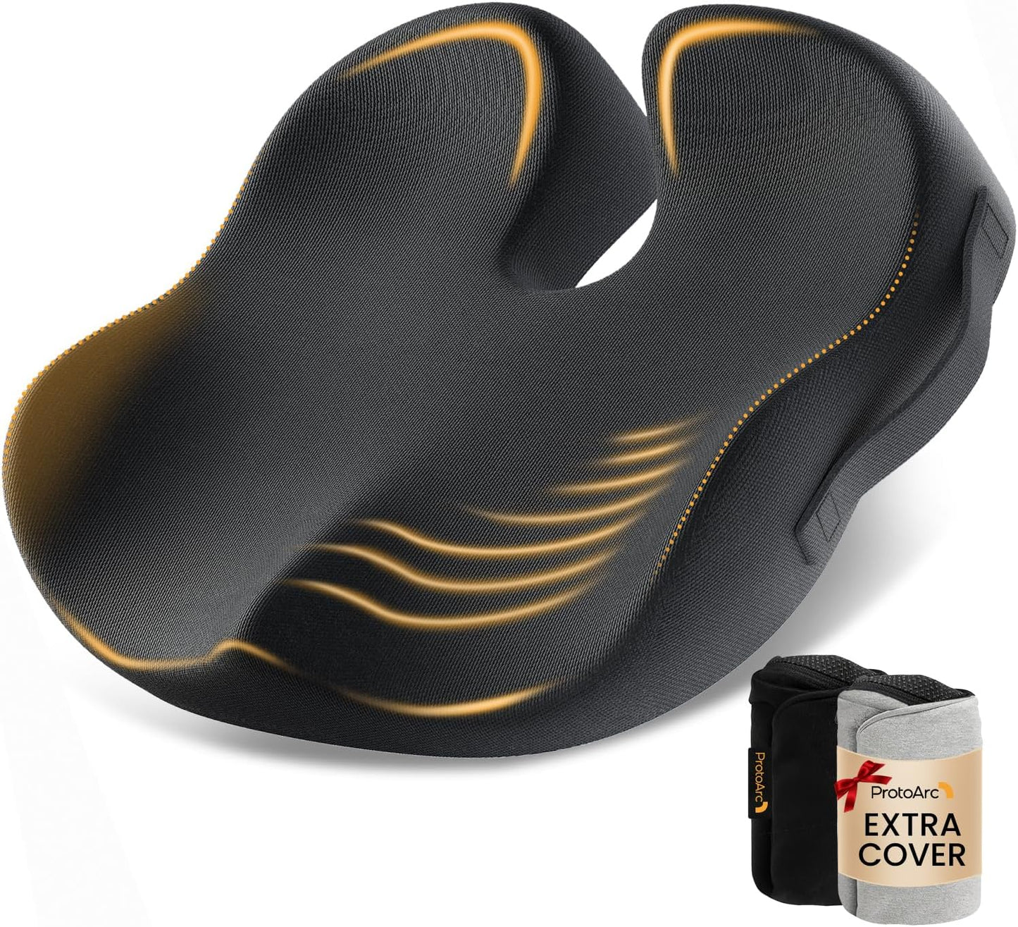 ProtoArc Extra Large Seat Cushions for Office Chairs, Ergonomic Memory Foam Seat Cushion for Home, Extra Cover, Car Seat Cushions for Driving, Pressure Relief Pad for Sciatica - Black