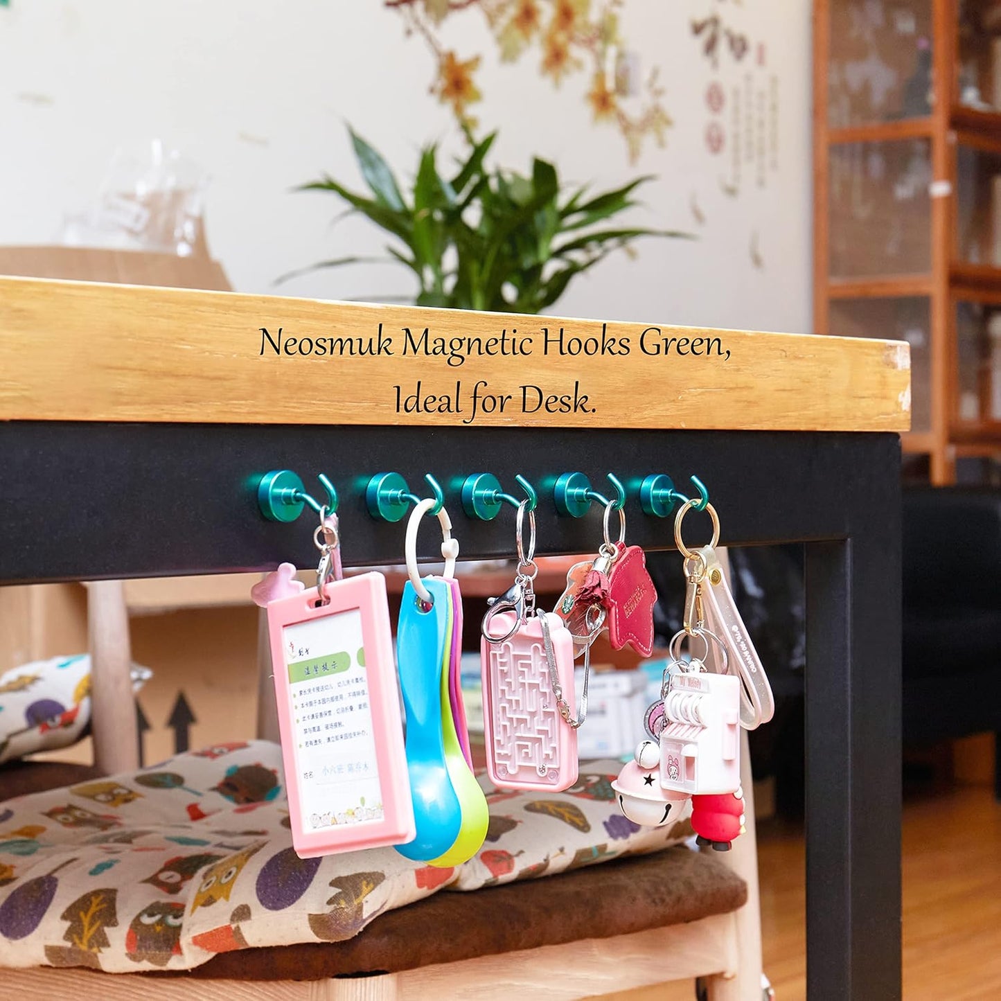 Neosmuk Magnetic Hooks,Heavy Duty Earth Magnets with Hook for Refrigerator, Extra Strong Cruise Hook for Hanging, Magnetic Hanger for Cabins, Grill (Green, 4 Pack)