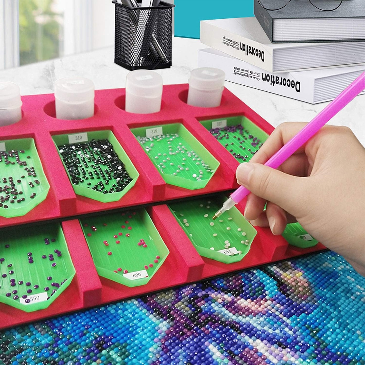 Sorting Trays,100 Pieces Plastic Bead Sorting Trays Diamond Rhinestone Tray Diamond Painting Tray Cross Stitch Nail Art Tray Sorting Storage Plates Tray for Craft and DIY Needs (Green)