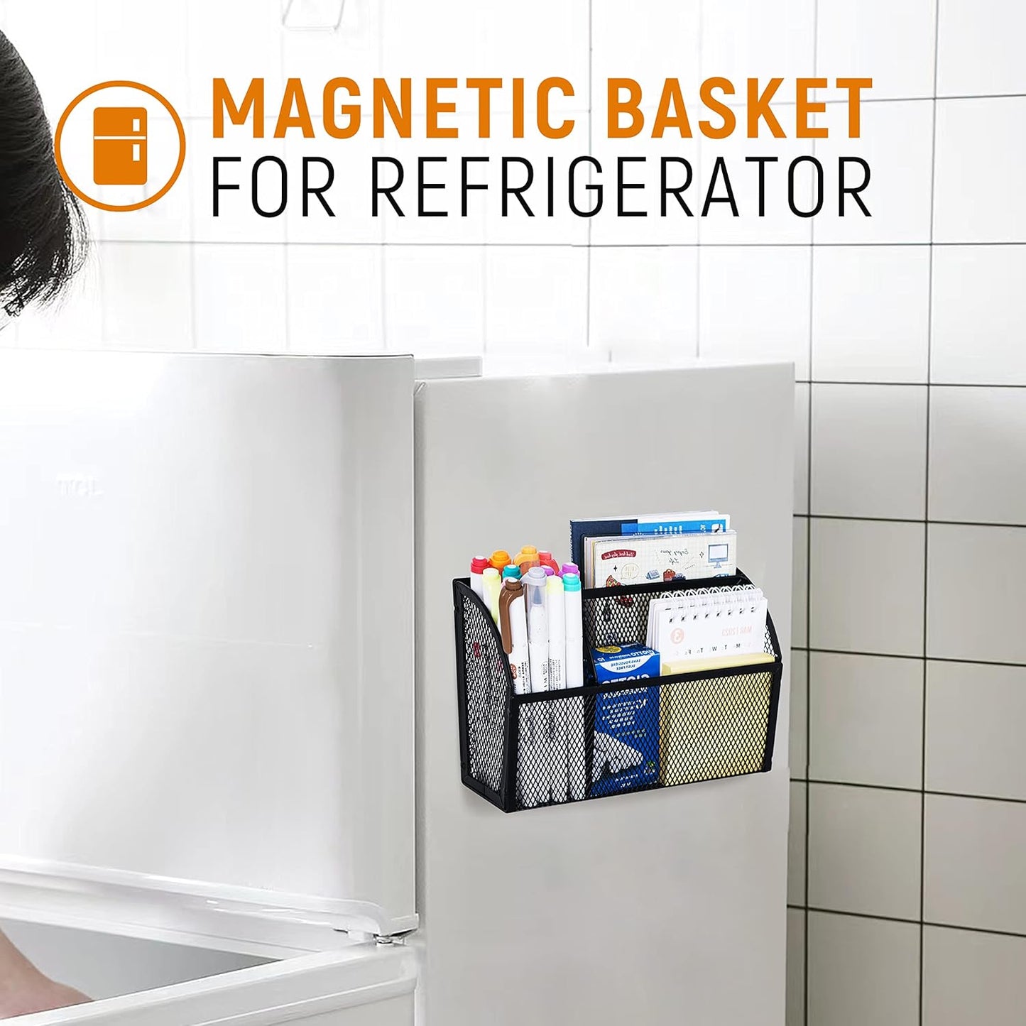 DALTACK Magnetic Pencil Holder Magnetic Shelf for the Whiteboard 3-Grid Mesh Magnetic Pen Holder for Refrigerator Magnetic Organizer Locker Accessories Organizer for Home, School and Office, Black