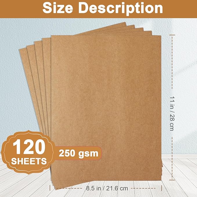 120 Sheets Brown Cardstock 8.5 x 11 Kraft Paper, 92lb Thick Printer Paper Card Stock for Greeting Cards, Stationery, Wrapper, Office Printing, Crafts, Invitations