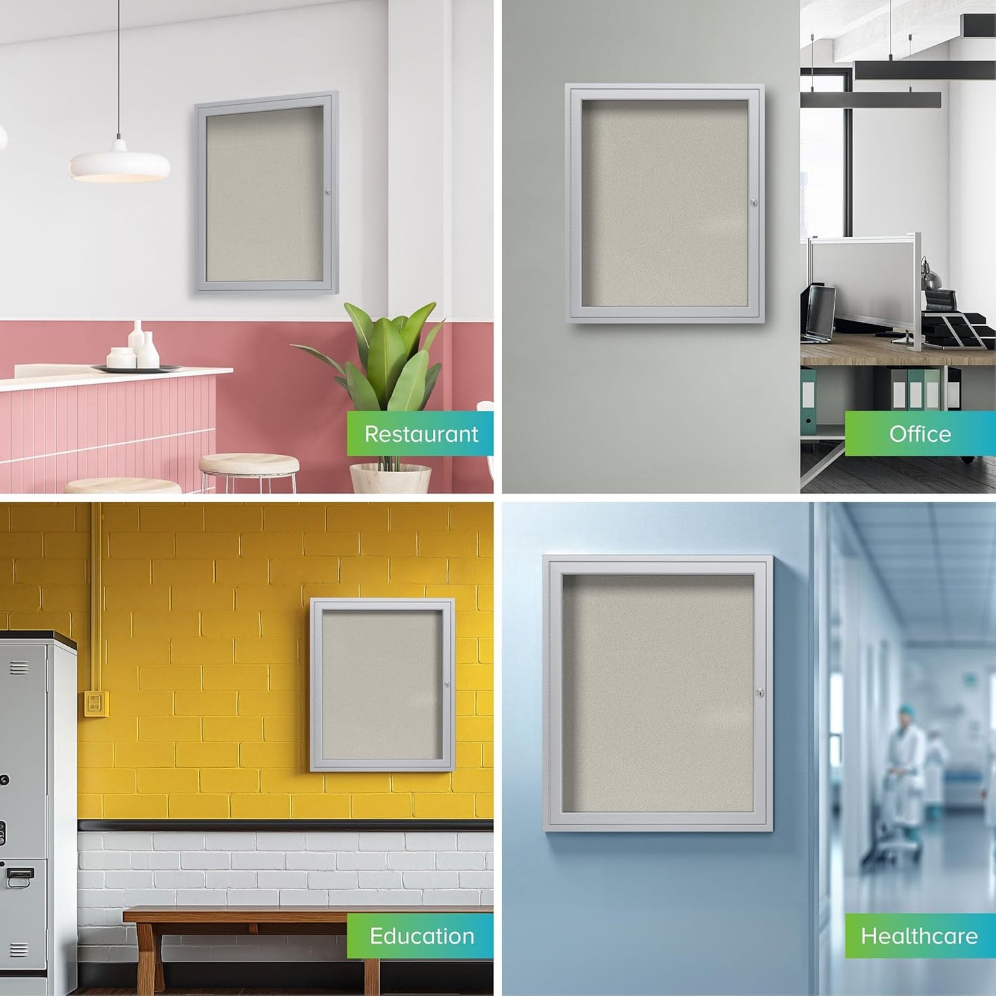 Ghent 36"x30" 1-Door Outdoor Enclosed Vinyl Bulletin Board, Shatter Resistant, with Lock, Satin Aluminum Frame - Ivory (PA13630VX-185), Made in the USA